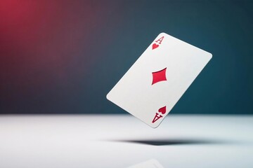 Obraz premium Side view of a single playing card flipping in the air against a white background , airborne, casino, isolated