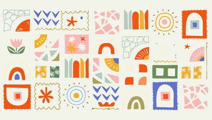 fun colorful geometric shape seamless pattern set .eps