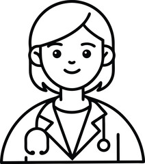 female doctor outline vector illustration on white background