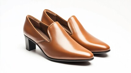 Elegant Light Brown Leather Women's Shoes Displayed Again in Professional Setting