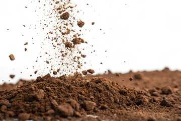falling soil earth isolated on white background