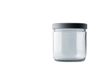 a glass jar with a grey lid
