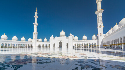 Sheikh Zayed Grand Mosque timelapse hyperlapse in Abu Dhabi, the capital city of United Arab...