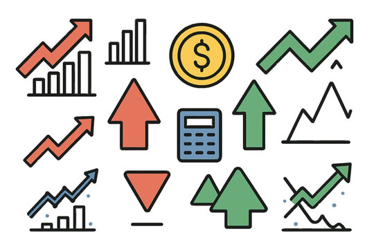 Thin vector icon set for increase and decrease, available in black and white&rsquo; becomes &lsquo;Black and white kit of thin vector icons for increase and decrease