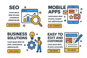 Obraz premium Modern vector illustration concepts are available in a set of web page design templates for SEO, mobile apps, and business solutions, suitable for website and mobile website development, and can be