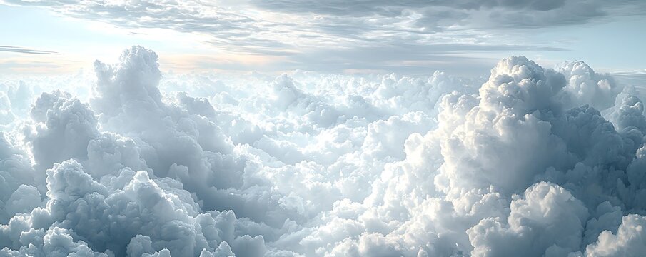 Cloudy skies above nature's canvas aerial view serene atmosphere dreamy landscape, Captivating stormy sky imagery with a soft, painterly effect of gray and silver clouds blending into a moody