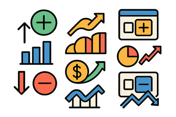 Increase and decrease related icons: thin vector icon set, black and white kit’ becomes ‘Thin vector icon set for increase and decrease, available in black and white