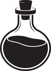 Black And White Magic Potion Illustration In A Bottle With Cork