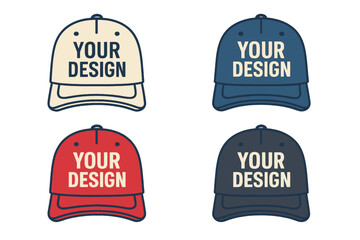 Front view mockup set of a realistic baseball cap with a text logo template