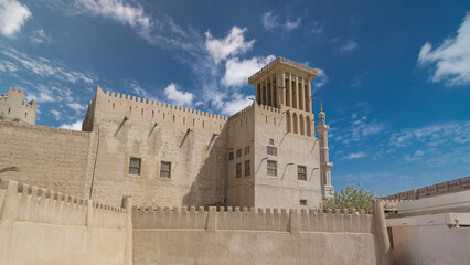Fototapeta premium Historic fort at the Museum of Ajman timelapse hyperlapse, United Arab Emirates