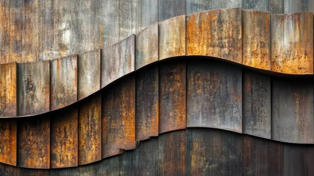 Wavy corrugated metal rust texture in abstract movement