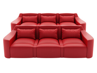 a red couch with pillows