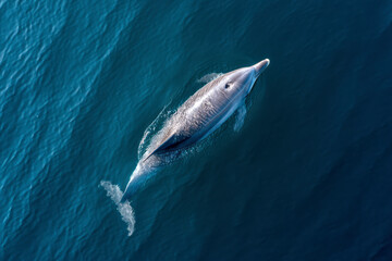 Fototapeta premium Aerial View of a Bottlenose Dolphin Swimming in the Blue Sea