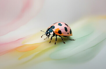 Close-up view of a ladybug resting on a watercolor background highlighting nature's beauty