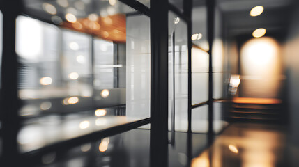 Blurry office interior scene with doorway modern workplace abstract environment dynamic viewpoint