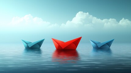 Three Paper Boats Sailing on Calm Waters Under a Cloudy Sky: A Visual Metaphor for Leadership and Difference