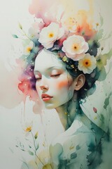 Female surreal art poster, abstract modern woman concept living room art