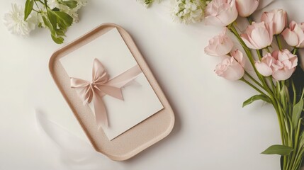 Mom-themed brunch and letter tray isolated on white.