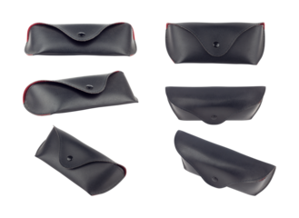 set of glasses case, leather glasses case isolated from background	