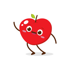 Cute Smiling Red Apple Character. Kawaii Red Fruit Mascot Style Vector. Cute vector character set in various action emotions. Collection symbols isolated on a white background