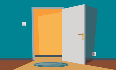 Open the door. Cartoon vector illustration. In the House