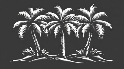 Three White Palm Trees Against a Dark Grey Background