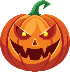 Cartoon Jack-o'-Lantern Vector – Spooky Halloween Pumpkin with Glowing Eyes