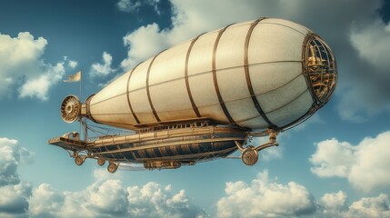Obraz premium Steampunk Airship Soaring Through Clouds: A Vintage Futuristic Flight
