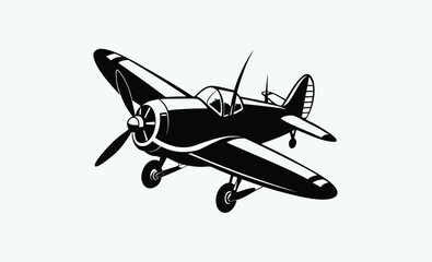 propeller plane silhouette, Silhouette of a propeller plane vector art illustration