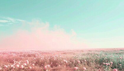 Serene blooming landscape open field nature photography pastel environment wide-angled view tranquility concept for relaxation