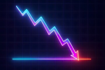 Futuristic glowing digital chart sharply declining with arrow crashing at bottom, symbolic representation illustrating economic crisis, market instability, and investment losses.