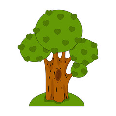Tree illustration with leaves in form of a heart. Love symbol. Kids design.