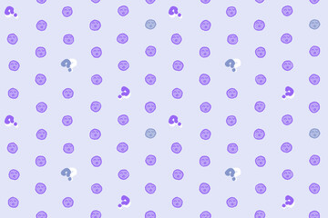 Thinking emotion background. Hand drawn doodle cute emoji pattern with purple color face on light color backdrop. Seamless emotional texture background for comics design.