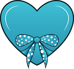 Fototapeta premium Turquoise Heart with Polka Dot Bow – Cute Valentine’s Day Cartoon Illustration