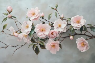 Obraz premium Delicate pastel blossoms on branches, a floral still life.