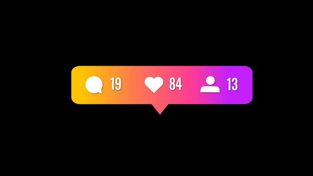  Social Media Stats Animation &ndash; Gradient Likes, Comments, Followers &ndash; Alpha Channel, Transparent Background, 4K