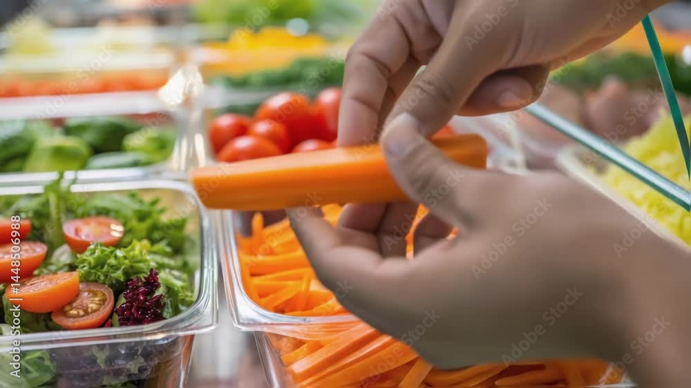 Poster a closeup of a healthy food station highlighting an array of fresh salads vibrant vegetables and cle