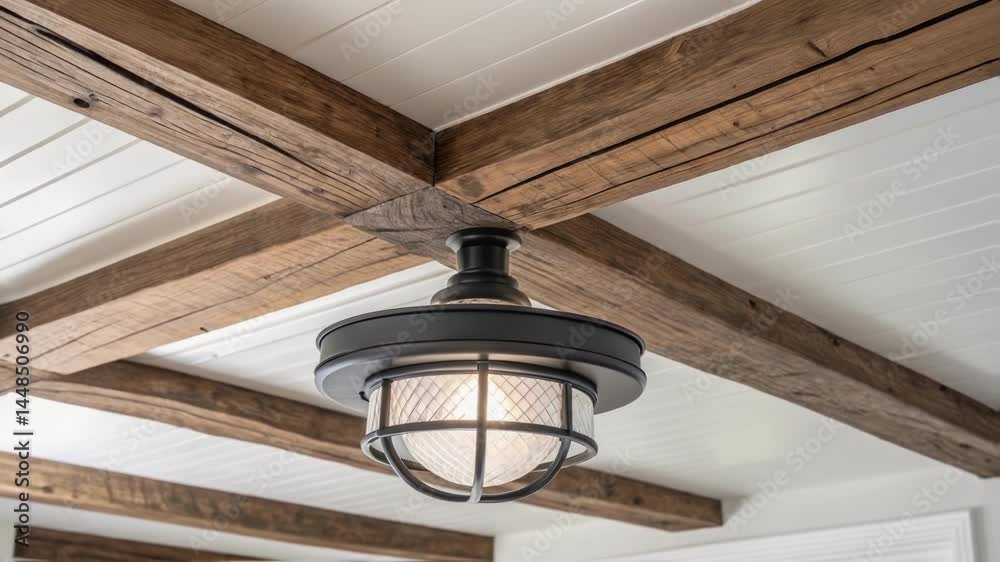 Aufkleber A closeup of a light fixture being installed on a freshly painted ceiling showcasing the contrast between modern design and rustic architecture.