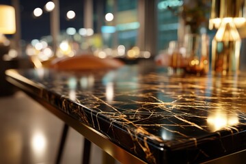Sleek black marble table top