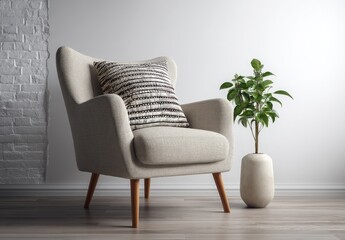 Beige armchair with pillow