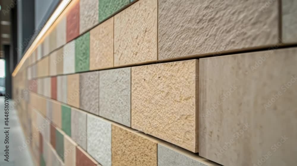 Poster a closeup of textured wall panels made of recycled materials capturing the aesthetic of sustainabili