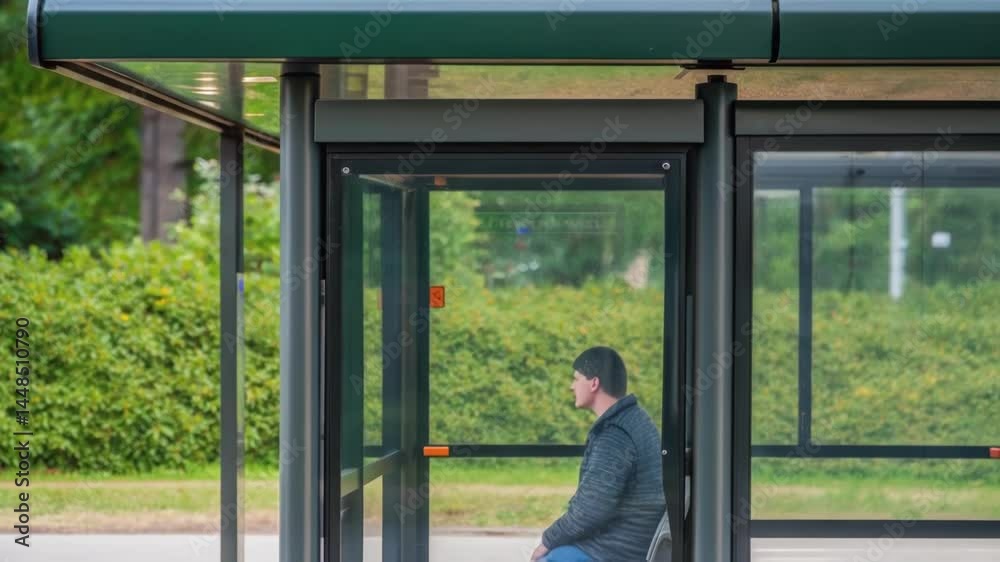 Poster a closeup of the green roof atop a bus shelter featuring a layer of vegetation that contributes to u