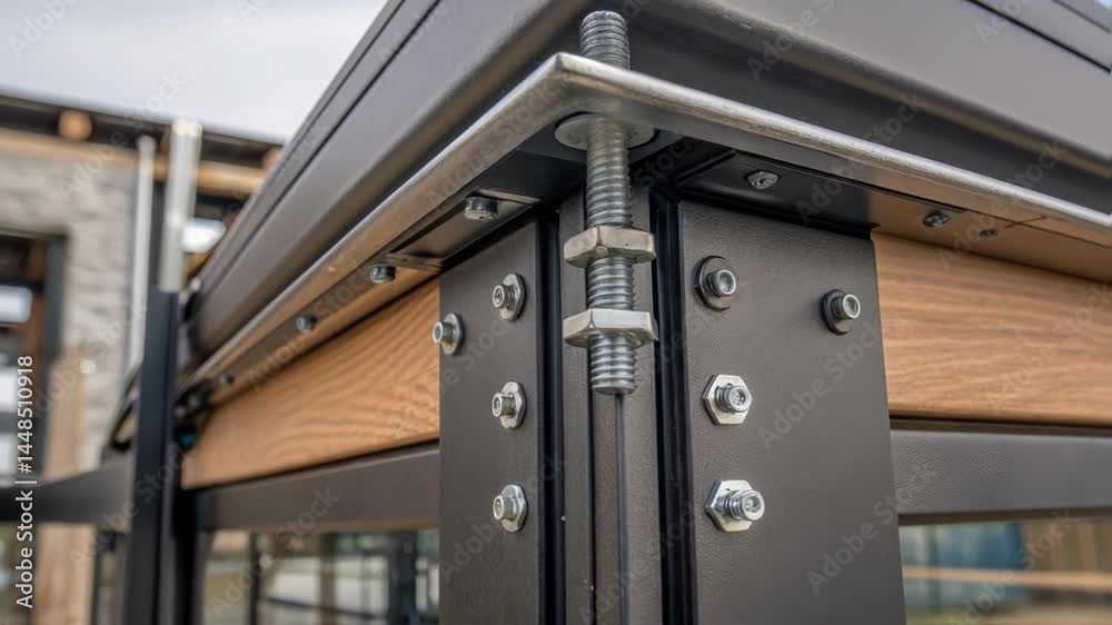 Aufkleber A closeup of the kiosks exterior panels being securely fastened emphasizing craftsmanship and durability in the assembly of public infrastructure.