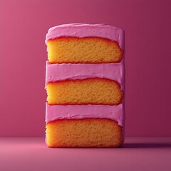 Fototapeta premium A Delicious Slice Of Three Layered Cake With Pink Frosting