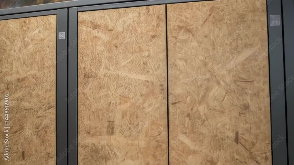 Aufkleber A medium closeup capturing a stylish partition made from ecofriendly materials adorned with modern hardware set against an artistic mural in the background.