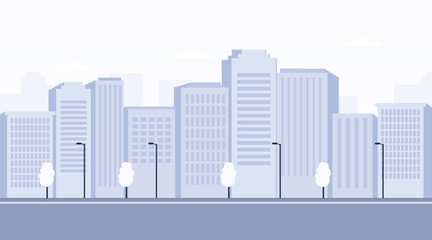 Obraz premium Urban Cityscape Illustration: Modern Apartment Architecture, Skyline Design & Real Estate Landscape