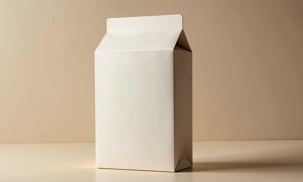 Blank White Gable Top Carton Packaging Mockup on Beige Background