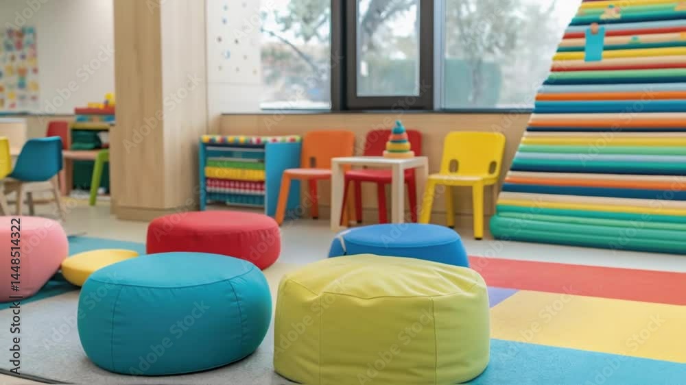 Aufkleber a medium closeup of a familyfriendly waiting area showcasing soft floor cushions and low seating des
