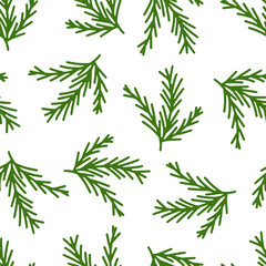 Obraz premium Seamless pattern with green pine branches on white background for Christmas design. Vector illustration