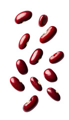A vibrant collection of red kidney beans scattered against a clean black background. showcasing their glossy texture and rich color. ideal for culinary or health-related imagery